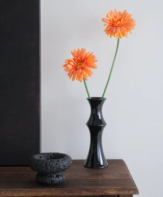 Glossy Black Ceramic Vase - Unique Bamboo-Look Design (20x8x5.5cm) - Mekamart Australia