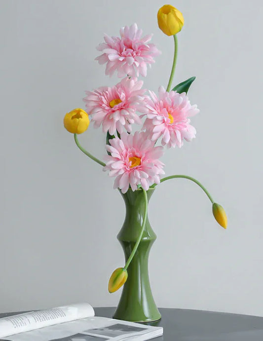 Glossy GreenCeramic Vase - Unique Bamboo-Look Design (20x8x5.5cm) - Mekamart Australia