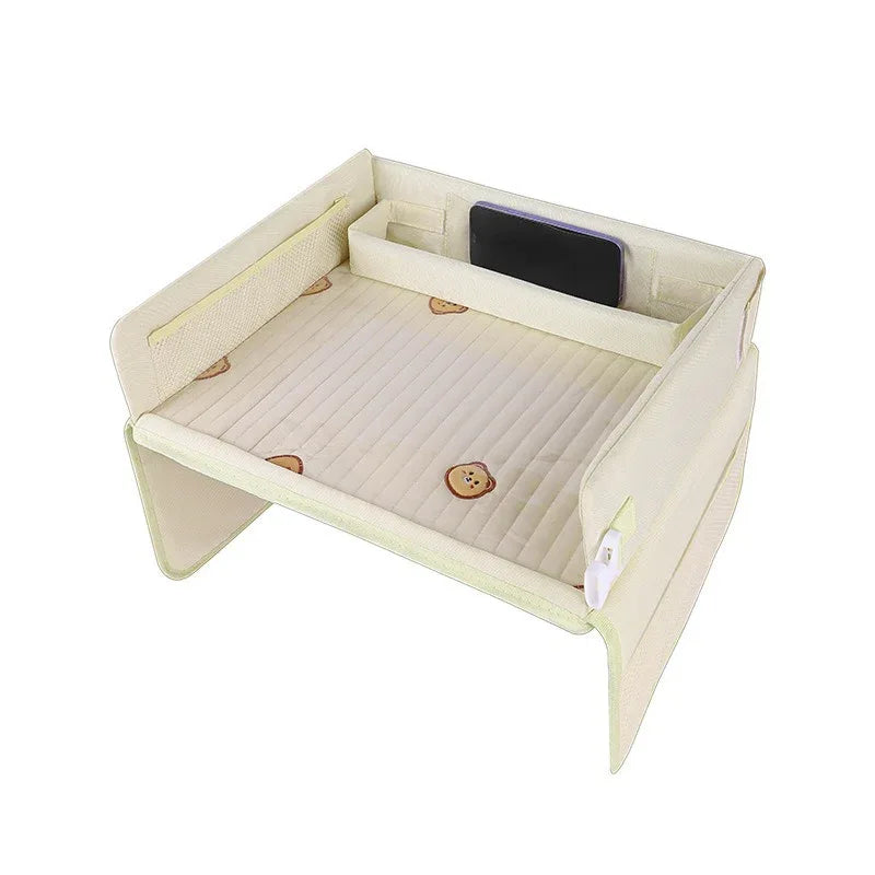 Kids Car Seat Travel Tray - Waterproof Lap Desk with Storage Pockets (Beige Bear - Square) - Mekamart Australia