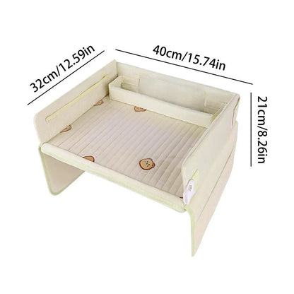 Kids Car Seat Travel Tray - Waterproof Lap Desk with Storage Pockets (Beige Bear - Square) - Mekamart Australia