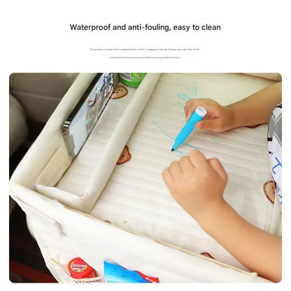 Kids Car Seat Travel Tray - Waterproof Lap Desk with Storage Pockets (Beige Bear - Square) - Mekamart Australia