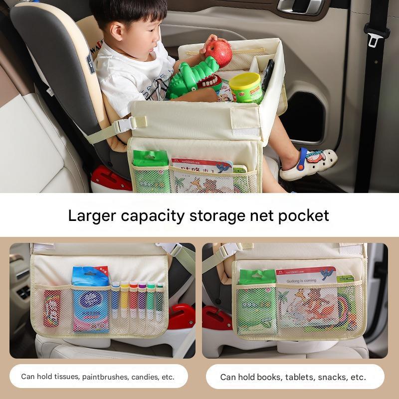 Kids Car Seat Travel Tray - Waterproof Lap Desk with Storage Pockets (Beige Bear - Square) - Mekamart Australia