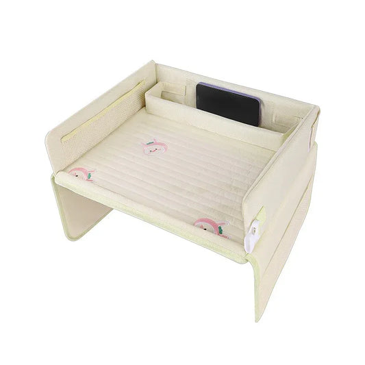 Kids Car Seat Travel Tray - Waterproof Lap Desk with Storage Pockets (Beige bunny - Round) - Mekamart Australia