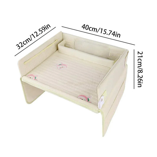 Kids Car Seat Travel Tray - Waterproof Lap Desk with Storage Pockets (Beige bunny - Round) - Mekamart Australia