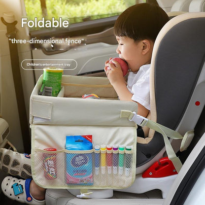 Kids Car Seat Travel Tray - Waterproof Lap Desk with Storage Pockets (Beige bunny - Round) - Mekamart Australia