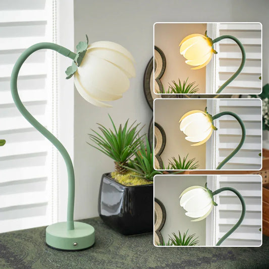 Green LED Tulip Desk Lamp - Flexible Gooseneck, Decorative Flower Table Light - Mekamart Australia
