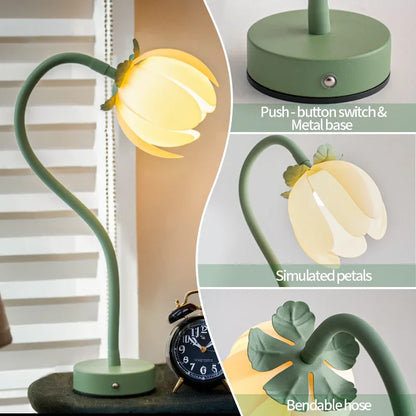 Green LED Tulip Desk Lamp - Flexible Gooseneck, Decorative Flower Table Light - Mekamart Australia