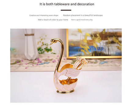 Elegant Swan Base Spoon Holder Set with 6 Coffee/Dessert Spoons(Silver spoon) - Mekamart Australia