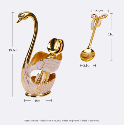 Elegant Swan Base Spoon Holder Set with 6 Coffee/Dessert Spoons(Silver spoon) - Mekamart Australia
