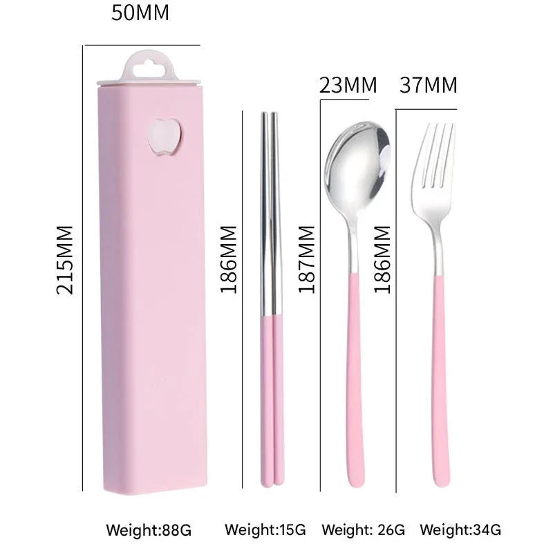 2 - pcs Pink Reusable Travel Utensil Set with Case - 304 Stainless Steel Spoon, Fork & Chopsticks - Mekamart Australia