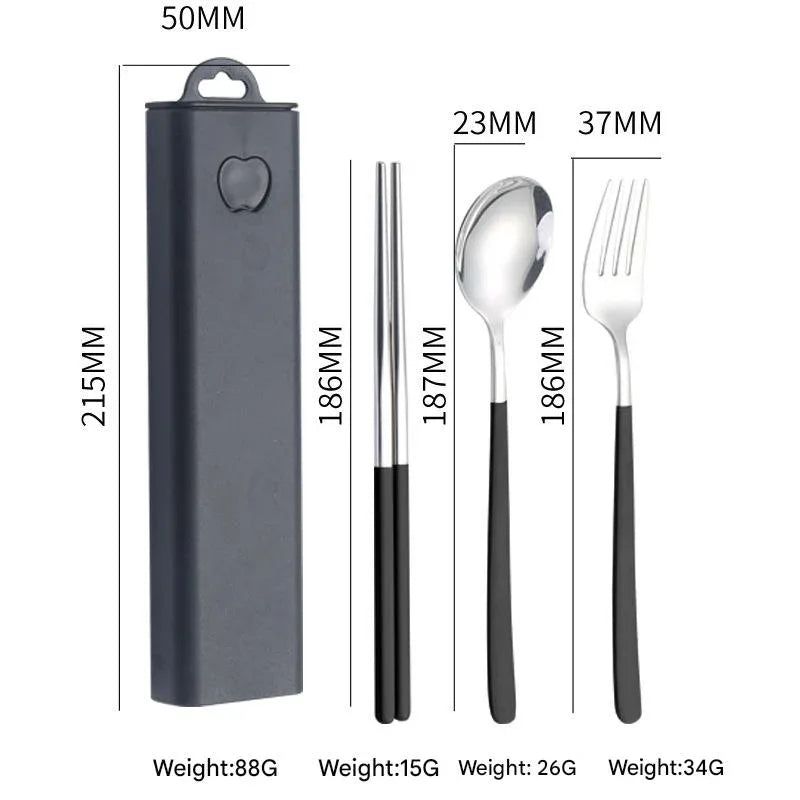 2 - pcs Black Reusable Travel Utensil Set with Case - 304 Stainless Steel Spoon, Fork & Chopsticks - Mekamart Australia