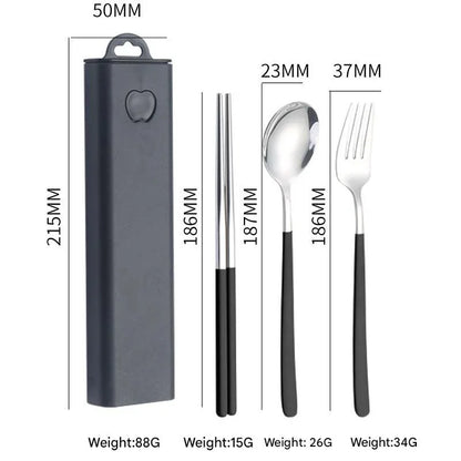 2 - pcs Black Reusable Travel Utensil Set with Case - 304 Stainless Steel Spoon, Fork & Chopsticks - Mekamart Australia