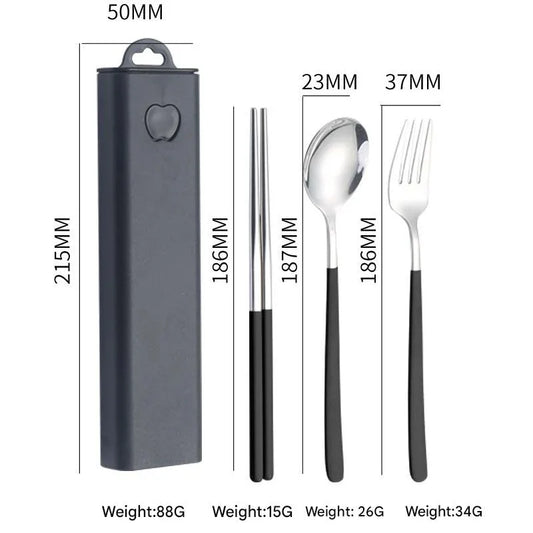 2 - pcs Black Reusable Travel Utensil Set with Case - 304 Stainless Steel Spoon, Fork & Chopsticks - Mekamart Australia