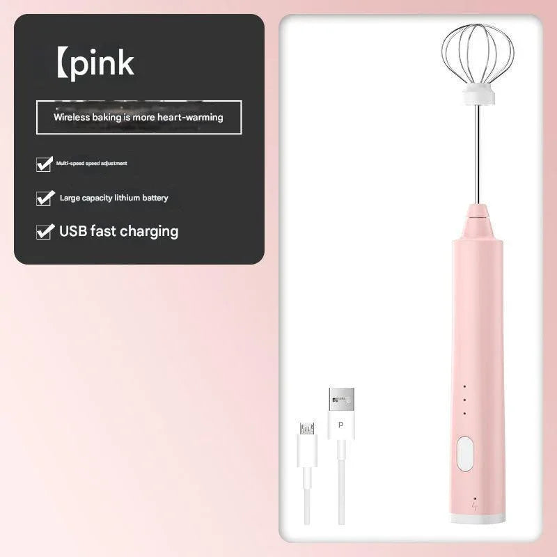 Pink Cordless Egg Beater & Cream Whipper - USB Powered Hand Mixer(Balloon Head) - Mekamart Australia