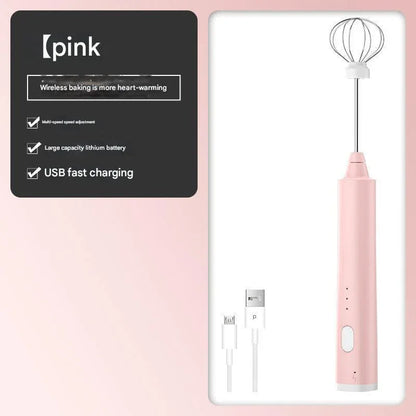 Pink Cordless Egg Beater & Cream Whipper - USB Powered Hand Mixer(Balloon Head) - Mekamart Australia