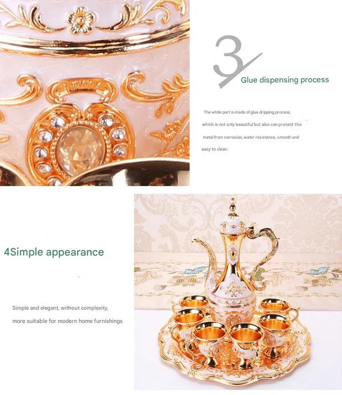 Elegant Gold Metal Serving Set - Decanter, 6 Cups, Tray (Silver) - Mekamart Australia
