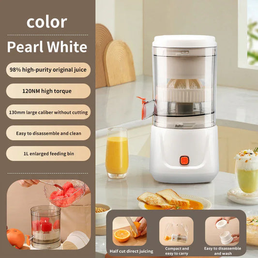 White Electric Citrus Juicer Press - Portable, Large Caliber, One-Click Operation(3.7v 1500 mAh battery) - Mekamart Australia
