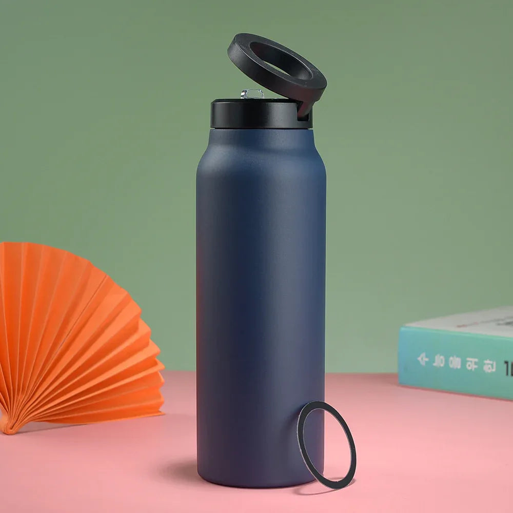 Stainless Steel Insulated Water Bottle with Integrated Magnetic Phone Stand - Blue (24oz) - Mekamart Australia