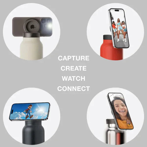 Stainless Steel Insulated Water Bottle with Integrated Magnetic Phone Stand - Beige (24oz) - Mekamart Australia