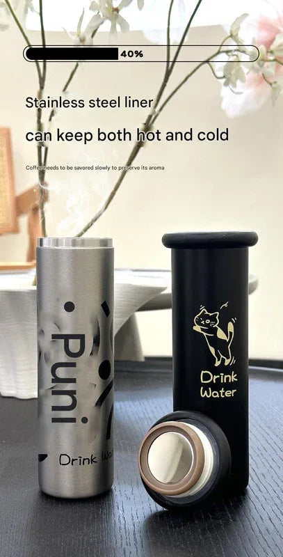 Mini Insulated Coffee Cup - 316 Stainless Steel, Portable & Stylish - White Kitten (300ml) - Mekamart Australia