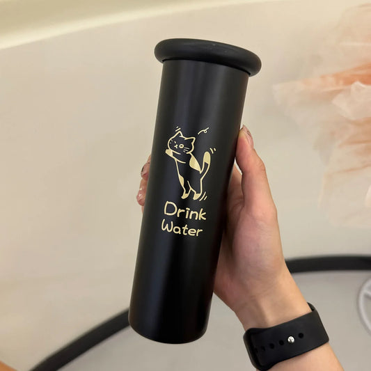 Mini Insulated Coffee Cup - 316 Stainless Steel, Portable & Stylish - Black Kitten (300ml+cup brush) - Mekamart Australia