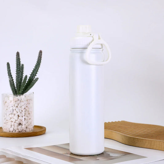 White Portable Travel Thermos Bottle - Leakproof Stainless Steel Flask with Carry Handle (18oz) - Mekamart Australia