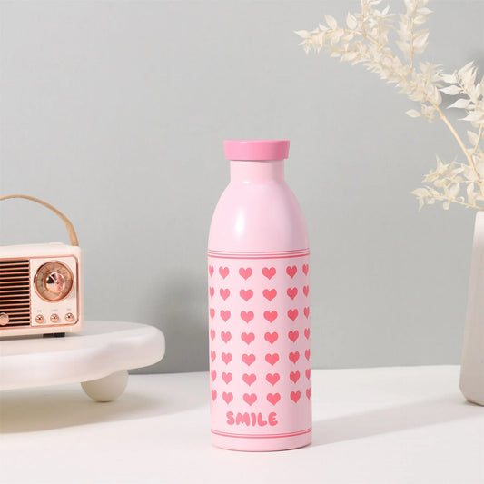 Cute Milk Bottle Thermos - 500ml Stainless Steel Insulated Water Bottle (Pink love heart) - Mekamart Australia