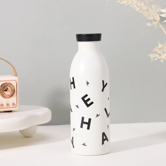 Cute Milk Bottle Thermos - 500ml Stainless Steel Insulated Water Bottle (White letters) - Mekamart Australia