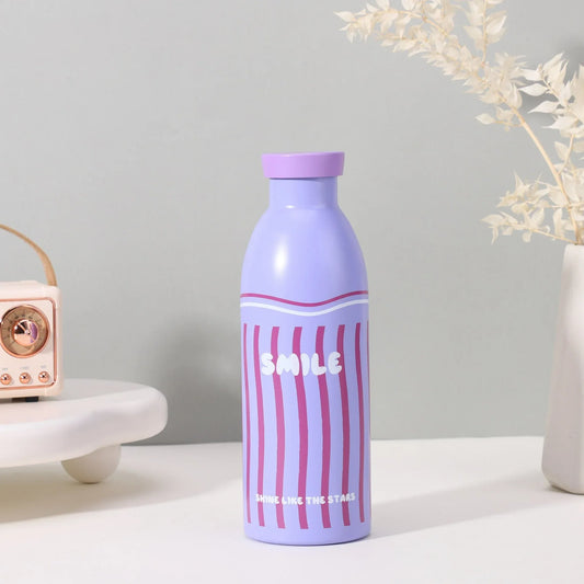 Cute Milk Bottle Thermos - 500ml Stainless Steel Insulated Water Bottle (Purple Stripes) - Mekamart Australia