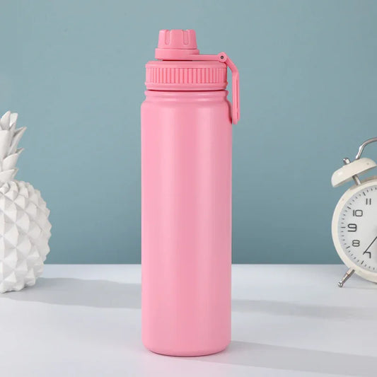 Pink Portable Travel Thermos Bottle - Leakproof Stainless Steel Flask with Carry Handle (18oz - 540ml) - Mekamart Australia
