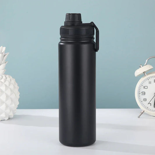 Black Portable Travel Thermos Bottle - Leakproof Stainless Steel Flask with Carry Handle (25oz - 750ml) - Mekamart Australia