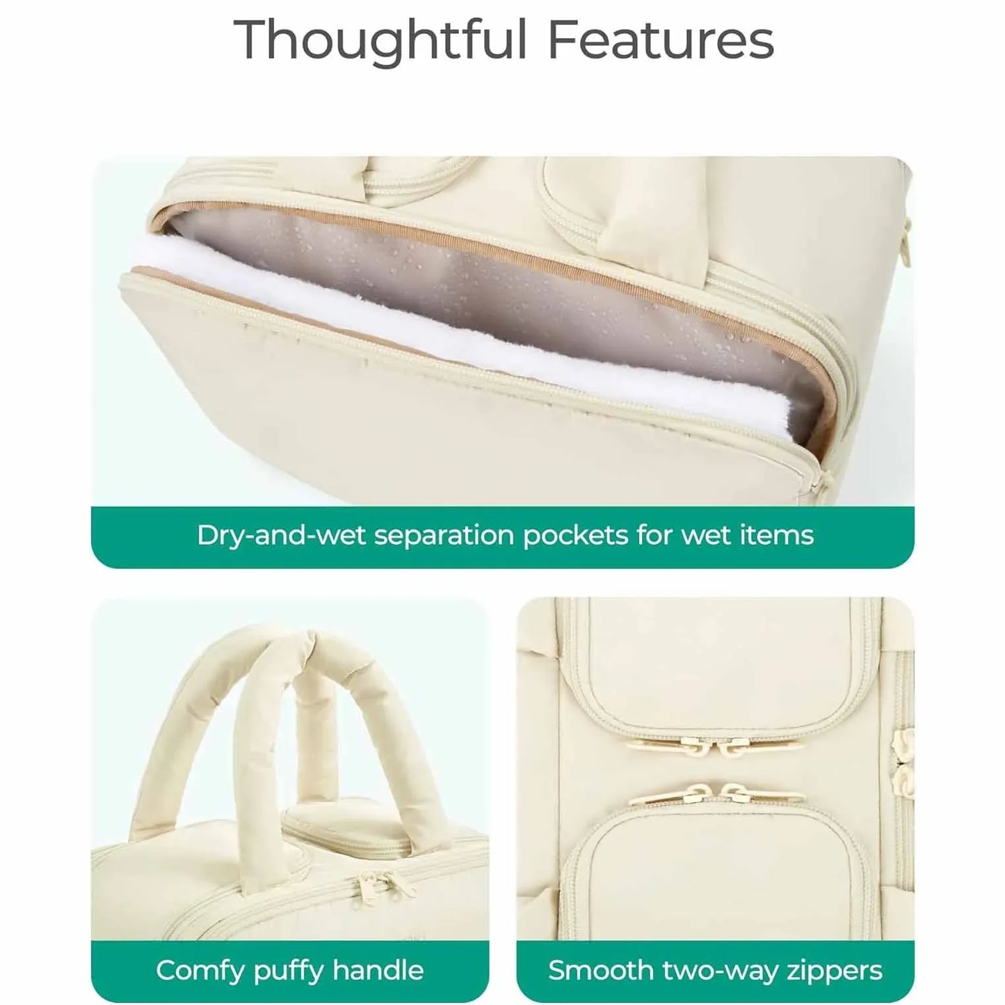 White Puffy Travel Wash Bag with Wide-Mouth Access and Wet-Dry Pockets - Mekamart Australia
