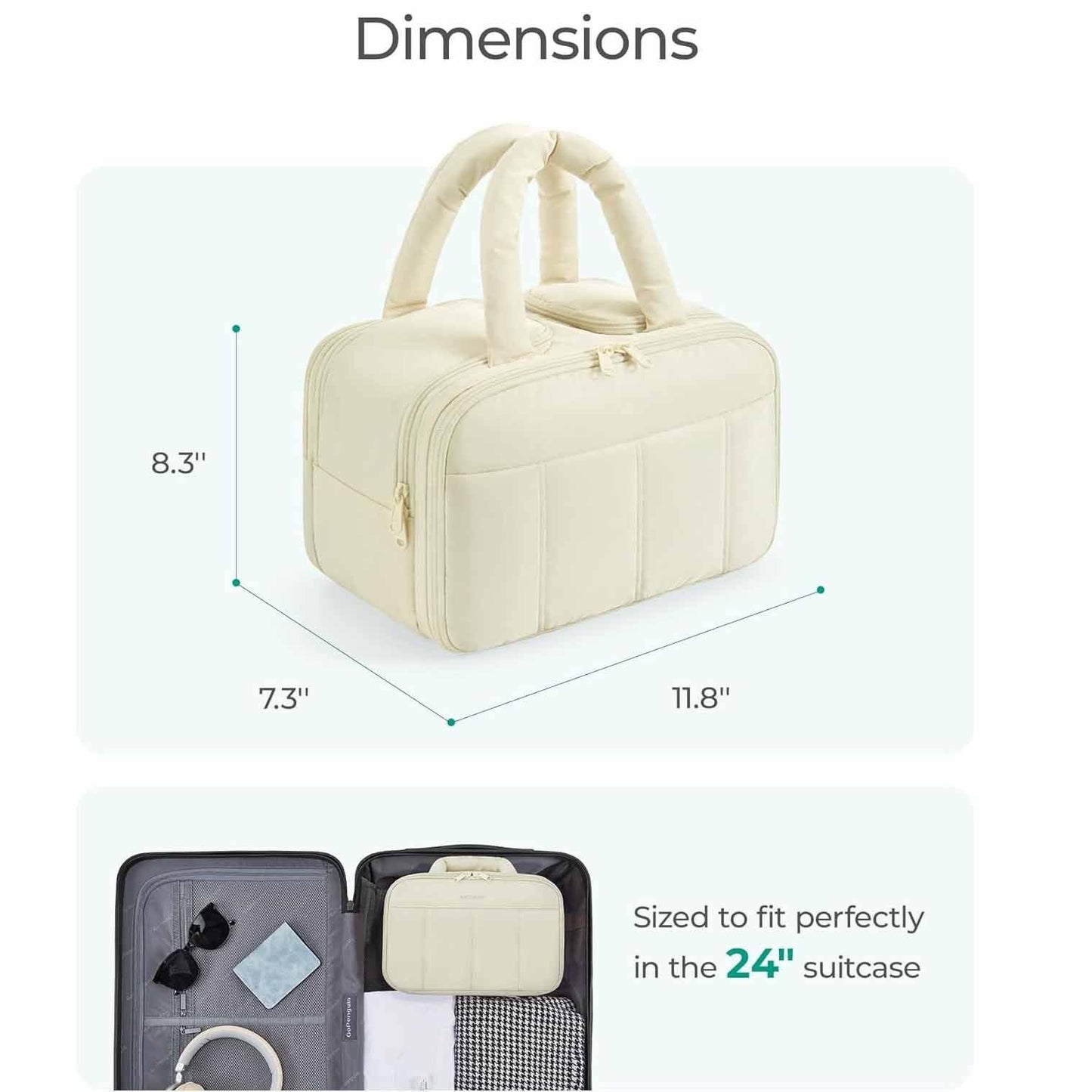 White Puffy Travel Wash Bag with Wide-Mouth Access and Wet-Dry Pockets - Mekamart Australia