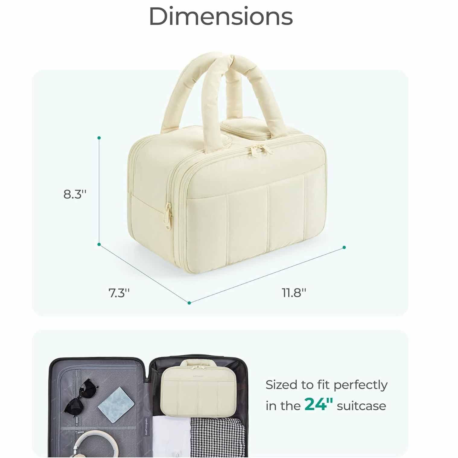 Camel Puffy Travel Wash Bag with Wide-Mouth Access and Wet-Dry Pockets - Mekamart Australia