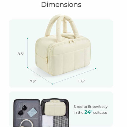 Camel Puffy Travel Wash Bag with Wide-Mouth Access and Wet-Dry Pockets - Mekamart Australia