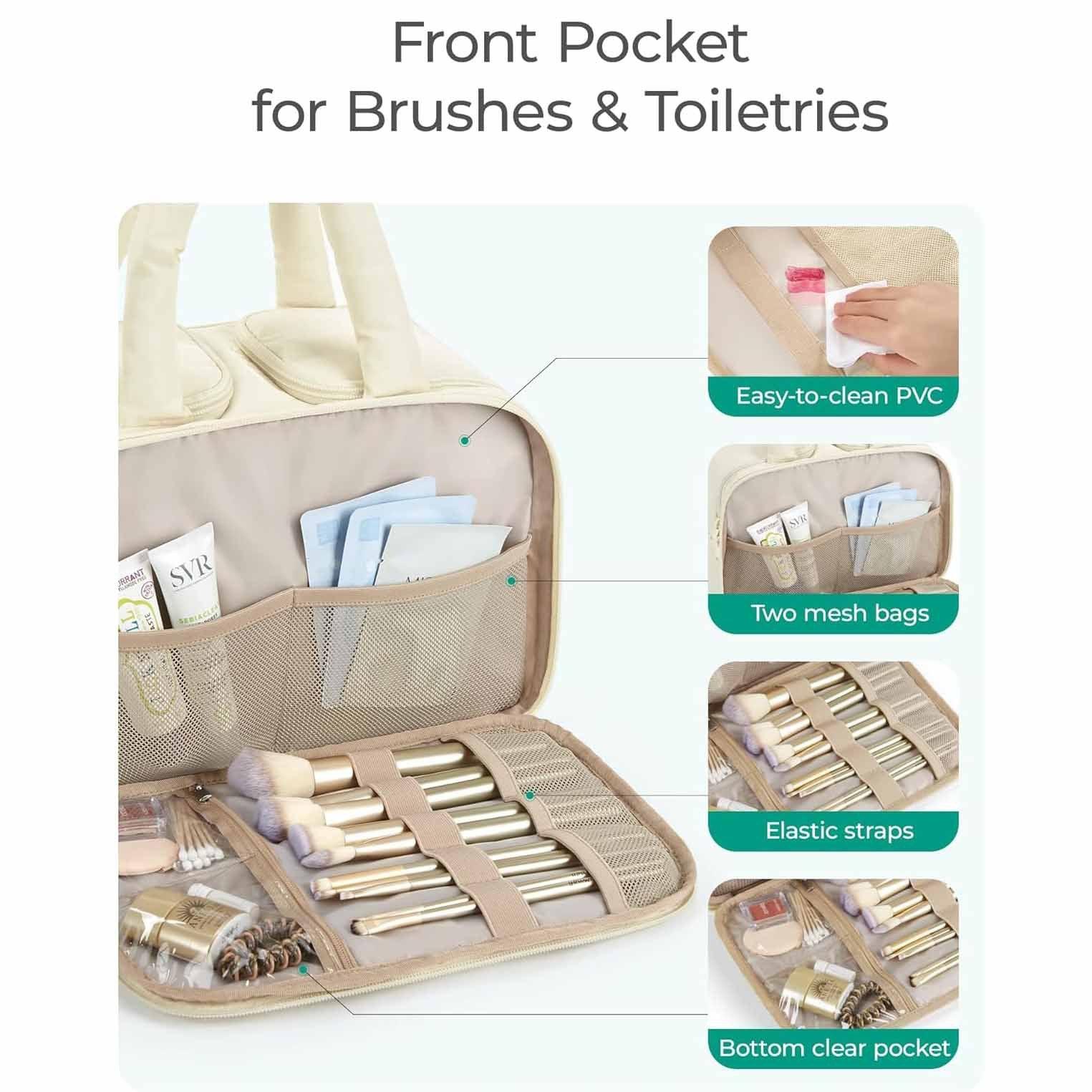 Camel Puffy Travel Wash Bag with Wide-Mouth Access and Wet-Dry Pockets - Mekamart Australia
