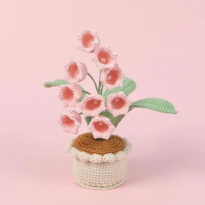 Handmade Crochet Lily of the Valley Potted Plant - Everlasting Crochet Flower Arrangement (9 heads pink) - Mekamart Australia