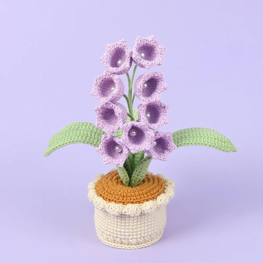 Handmade Crochet Lily of the Valley Potted Plant - Everlasting Crochet Flower Arrangement (9 heads Purple) - Mekamart Australia