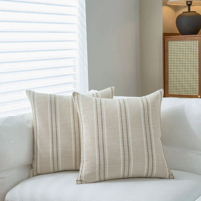 Textured Vertical Striped Pillowcases - Scandinavian Home Decor Accents (Green Stripes Pair - 45x45cm) - Mekamart Australia