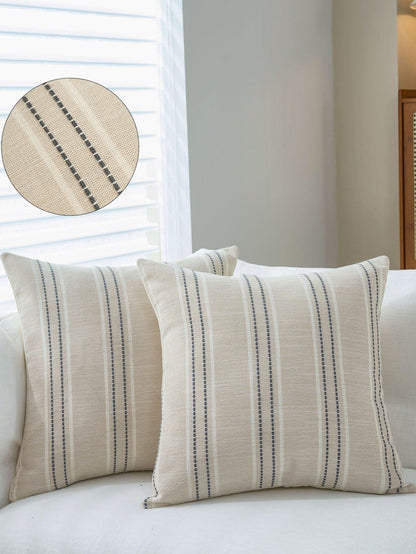 Textured Vertical Striped Pillowcases - Scandinavian Home Decor Accents (Grey Stripes Pair - 45x45cm) - Mekamart Australia