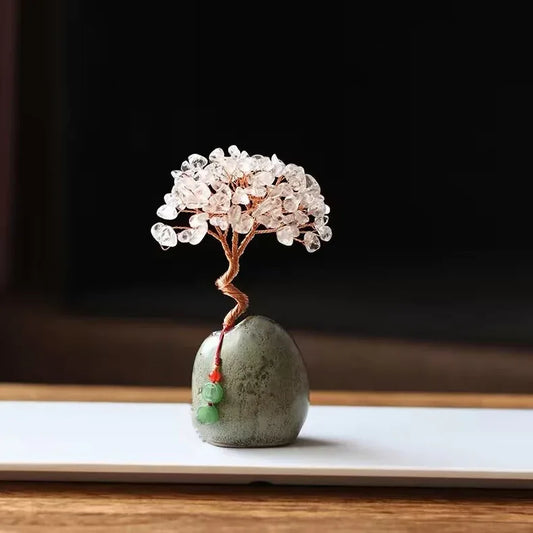 White Vintage Crystal Money Tree Figurine for Home Decoration - Mekamart Australia