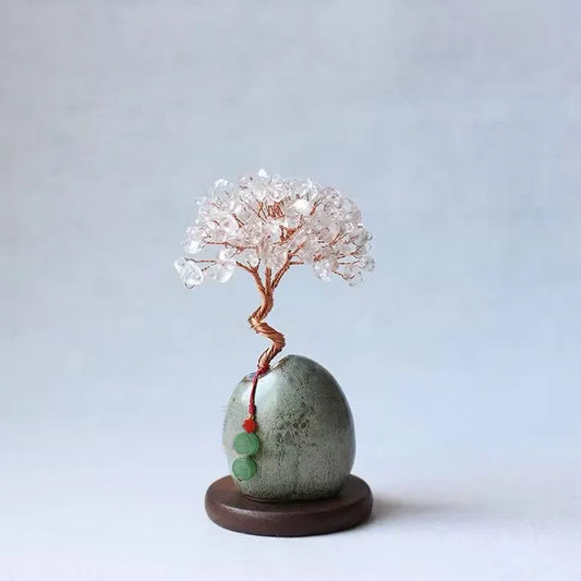White Vintage Crystal Money Tree Figurine for Home Decoration - Mekamart Australia