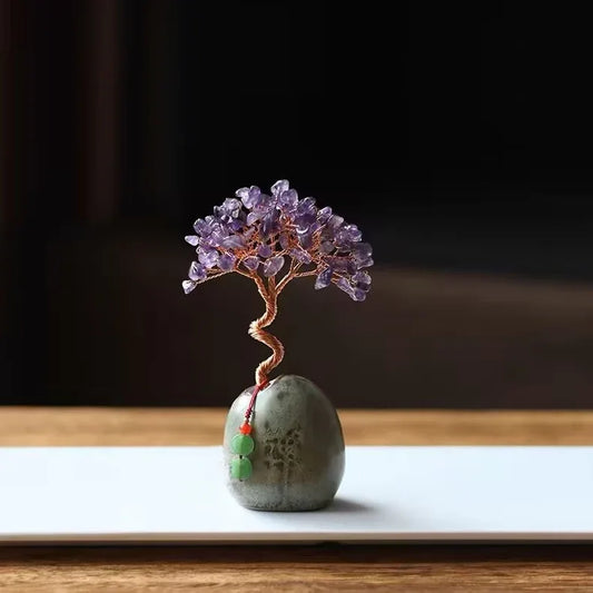 Purple Vintage Crystal Money Tree Figurine for Home Decoration - Mekamart Australia