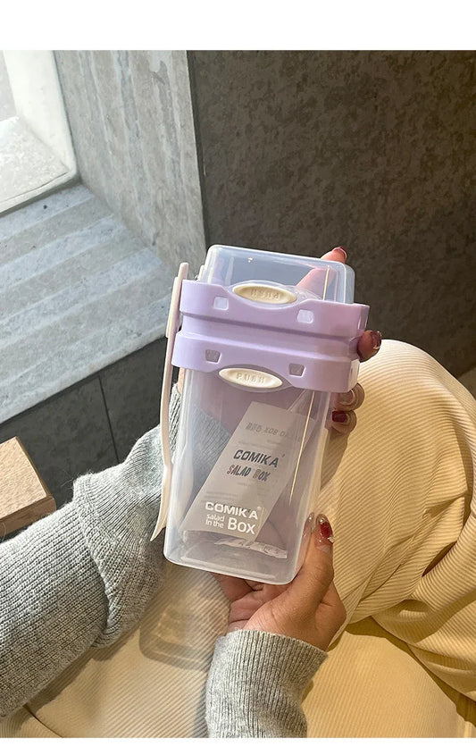 Purple Portable salad cup with ingredient compartment and fork and spoon - enjoy breakfast on the go - Mekamart Australia