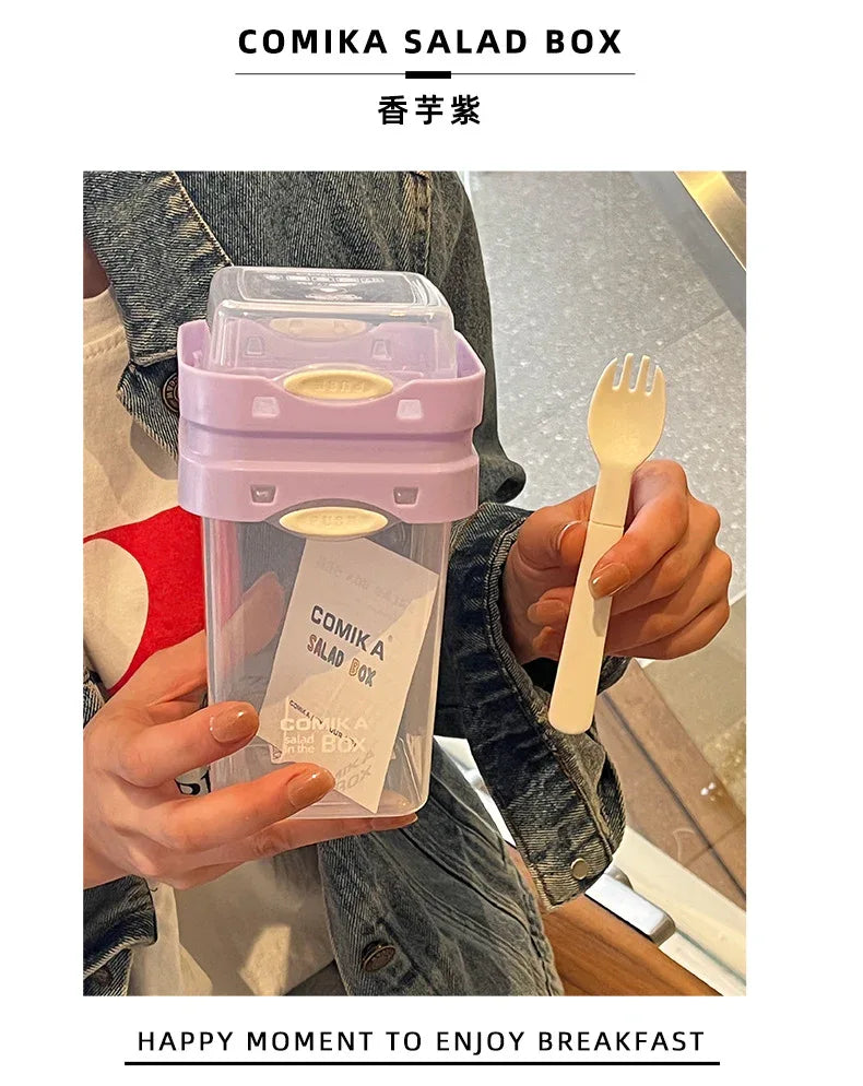 Purple Portable salad cup with ingredient compartment and fork and spoon - enjoy breakfast on the go - Mekamart Australia