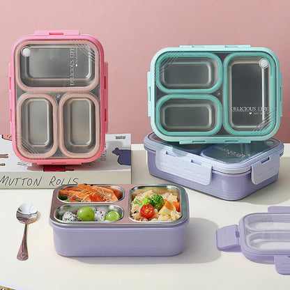 Green 3-Compartment Stainless Steel Bento Lunch Box - Leak-Proof, for Kids & Adults for School & Office - Mekamart Australia