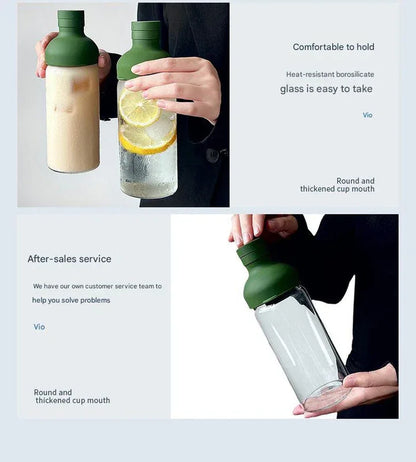 Style Cold Brew Bottle - 450ml Glass, Leak-Resistant Silicone Top Green Silicone Lid - Mekamart Australia