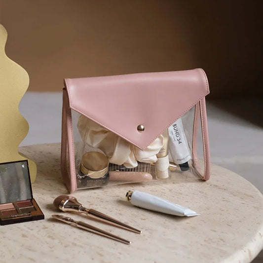 Pink Chic Envelope Makeup Bag with Transparent Waterproof Design - Mekamart Australia
