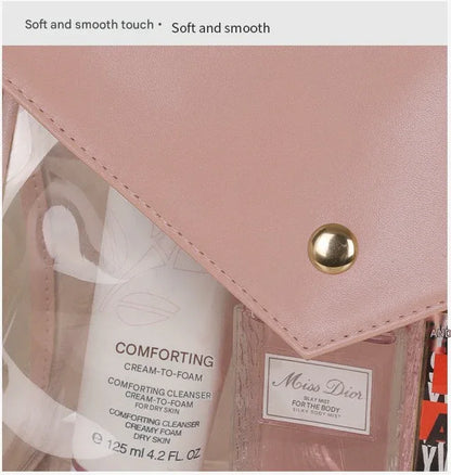 Pink Chic Envelope Makeup Bag with Transparent Waterproof Design - Mekamart Australia