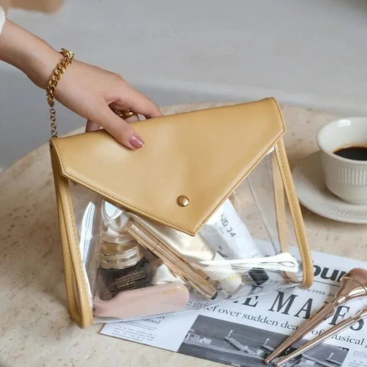 Yellow Chic Envelope Makeup Bag with Transparent Waterproof Design - Mekamart Australia